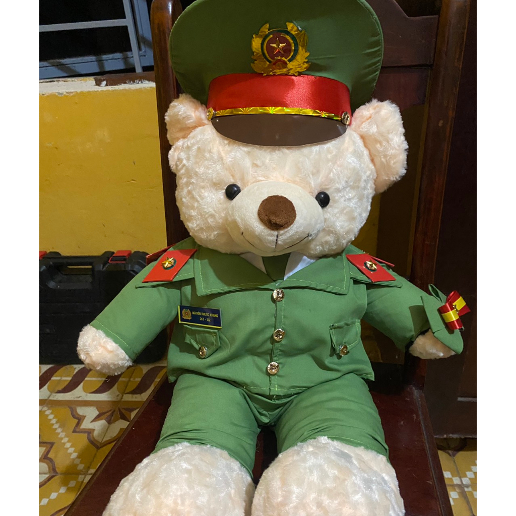 Gấu bông công an nhân dân,in tên, đổi cầu vai theo yêu cầu, đà nẵng, kích thước 55cm, 70 cm