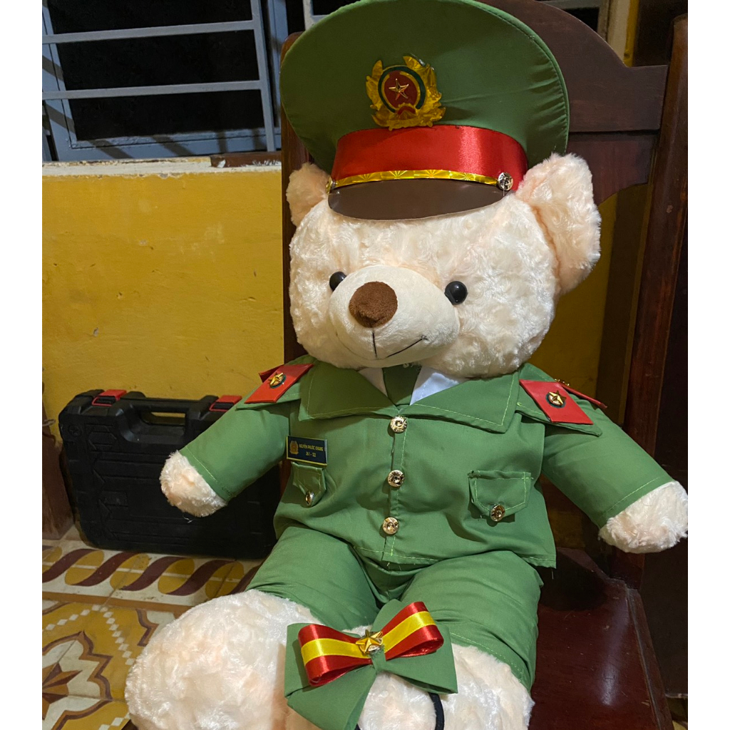 Gấu bông công an nhân dân,in tên, đổi cầu vai theo yêu cầu, đà nẵng, kích thước 55cm, 70 cm