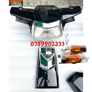 Full bộ đầu đèn + mặt nạ nhựa abs xe supper dream lồi màu đen