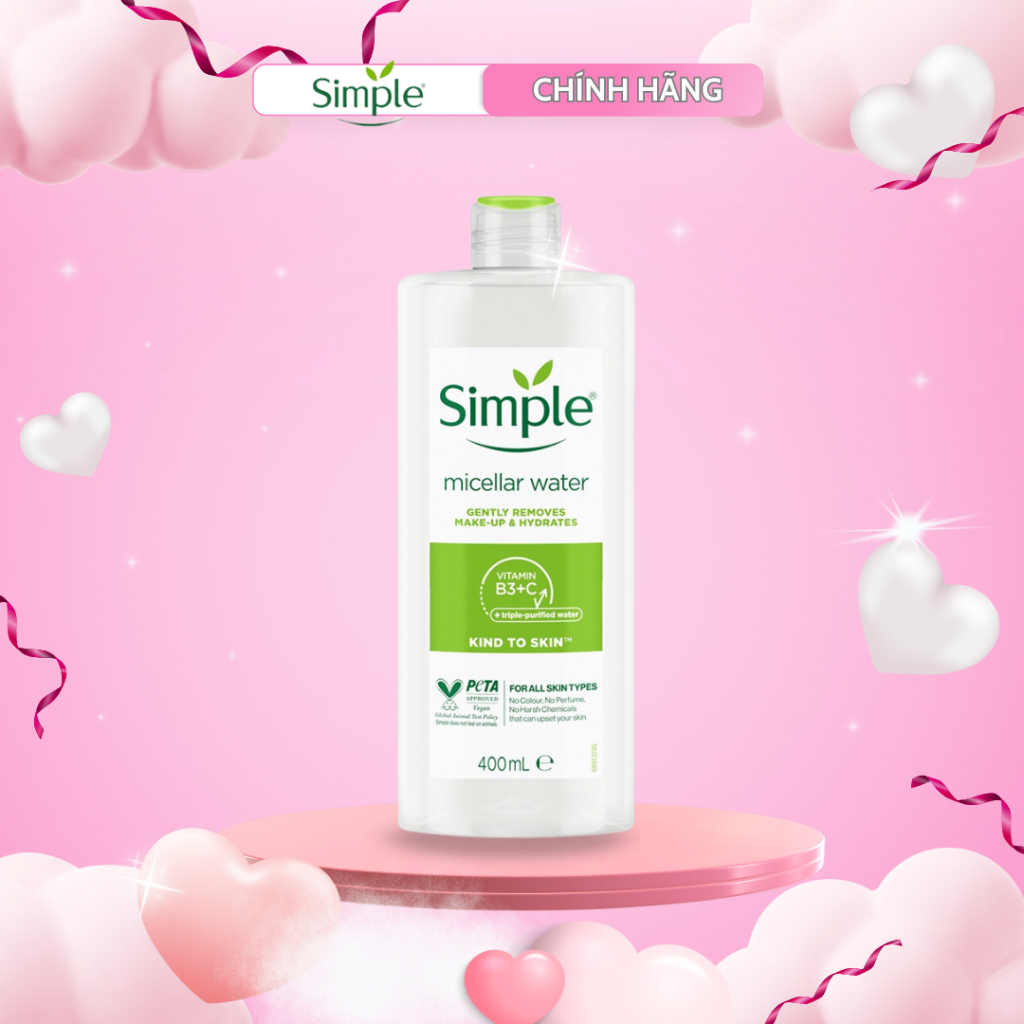 Nước tẩy trang Simple Micellar 400ml làm sạch 99% trang điểm, cho da thoáng mịn tức thì 400ml