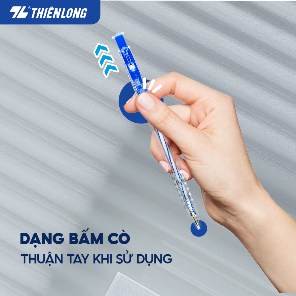 Combo 20 Bút bi Thiên Long TL-027 mực xanh/đỏ/đen/tím ngòi 0.5mm dạng bấm cò, nét đều dành cho học sinh, văn phòng