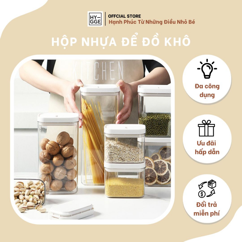 Hộp nhựa để các loại hạt, đồ khô Hygge, hộp nhựa PET+PP cao câp