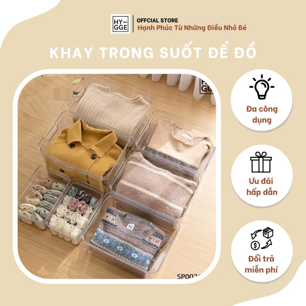 Khay Trong Suốt Đựng Đồ Để Bàn Đa Năng Có Tay Cầm - HYGGE
