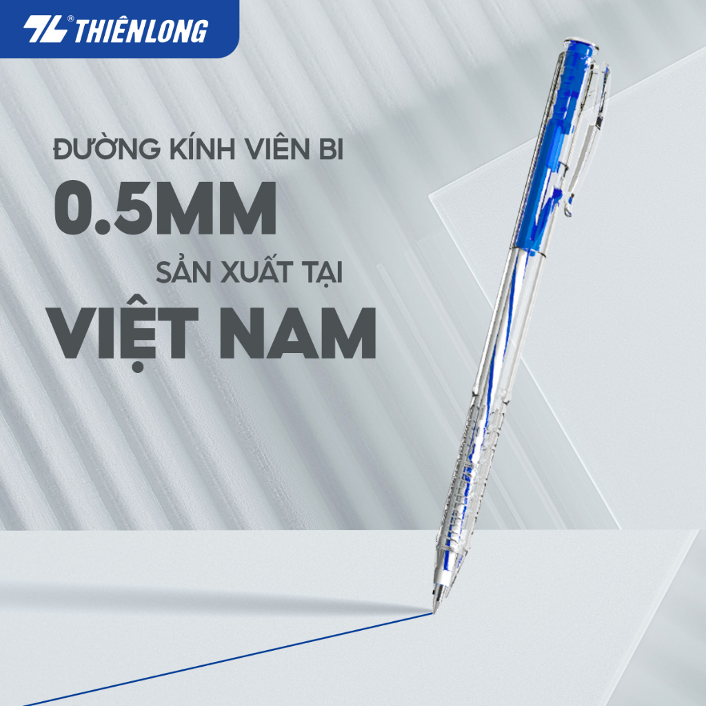 Combo 5 Cây Bút bi Thiên Long TL-027 mực xanh/đỏ/đen/tím ngòi 0.5mm dạng bấm cò, nét đều dành cho học sinh, văn phòng