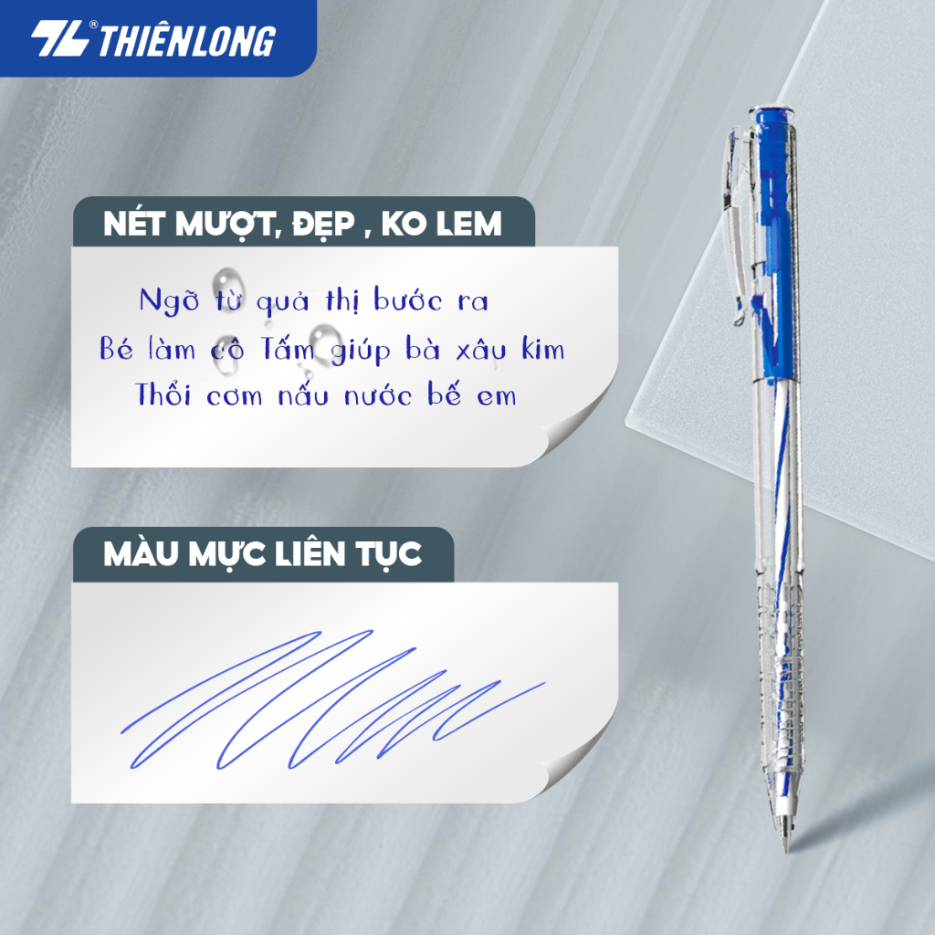 Combo 5 Cây Bút bi Thiên Long TL-027 mực xanh/đỏ/đen/tím ngòi 0.5mm dạng bấm cò, nét đều dành cho học sinh, văn phòng