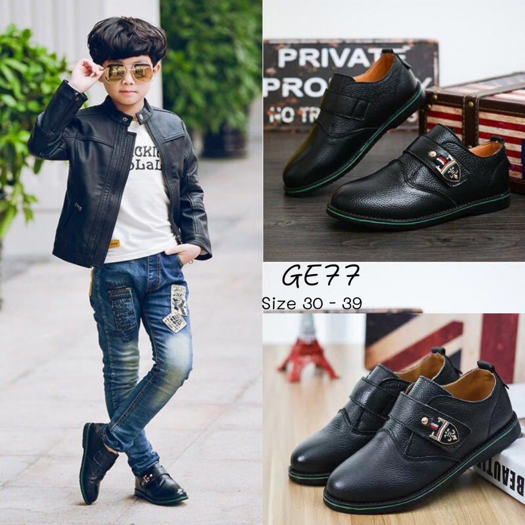 Giày lười bé trai màu đen giầy tây đồng phục Vinschool, ngôi sao Hà Nội sang trọng êm nhẹ dễ phối 5 - 12 tuổi GE77