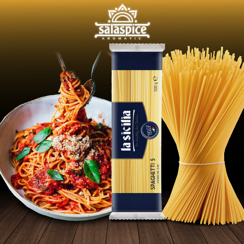 Mì Ý sợi tròn số 5 spaghetti La Sicilia nhập khẩu Ý gói 500gr,dùng làm món mì Ý thơm ngon,chất lượng