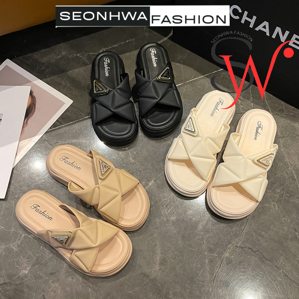 Dép bánh mì dáng rộng SEONHWA cao 4cm mềm mại chống trượt cho nữ G9309
