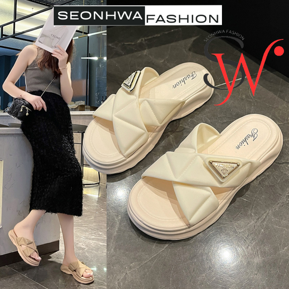 Dép bánh mì dáng rộng SEONHWA cao 4cm mềm mại chống trượt cho nữ G9309