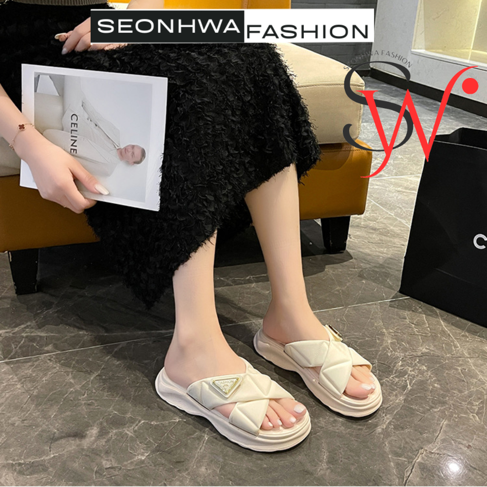 Dép bánh mì dáng rộng SEONHWA cao 4cm mềm mại chống trượt cho nữ G9309