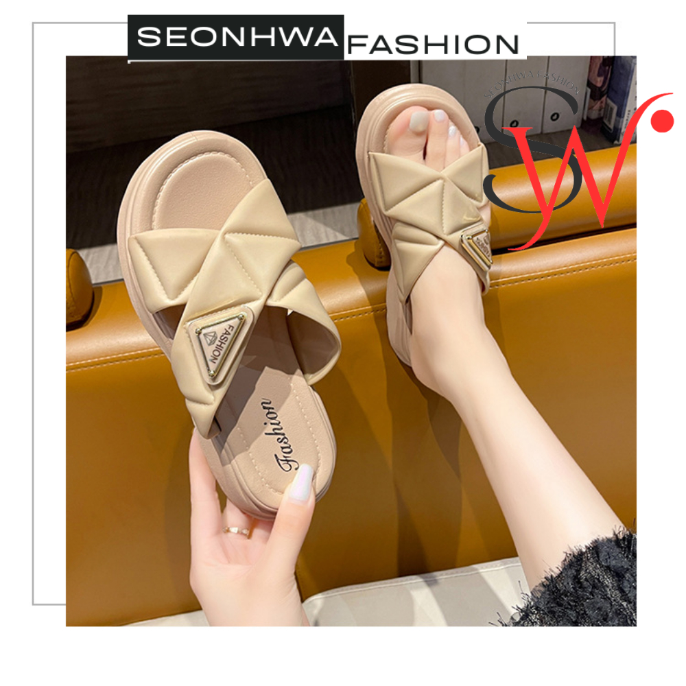 Dép bánh mì dáng rộng SEONHWA cao 4cm mềm mại chống trượt cho nữ G9309