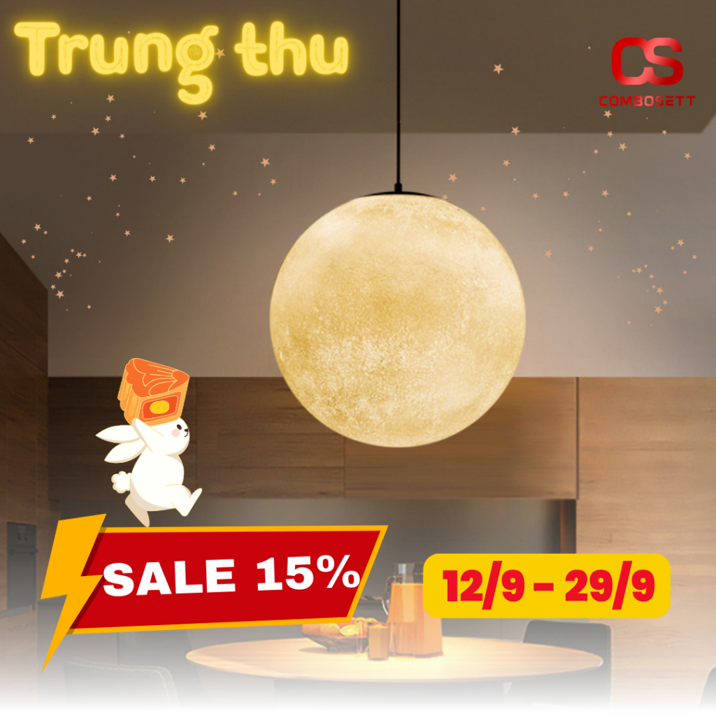 (25cm)Đèn hình mặt trăng tròn 3D bay lơ lửng thả trần nhà phong cách Bắc Âu decor phòng ngủ cho bé, trang trí quán cafe