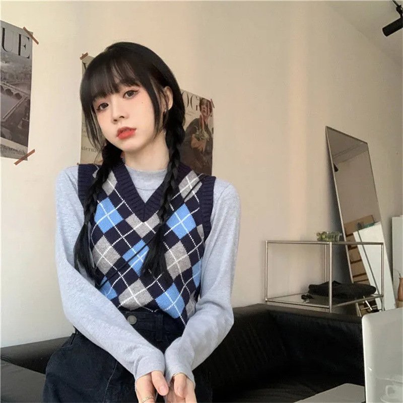 Áo gile len nữ Forgirlstudio dáng ngắn họa tiết trám nhỏ không tay FG102