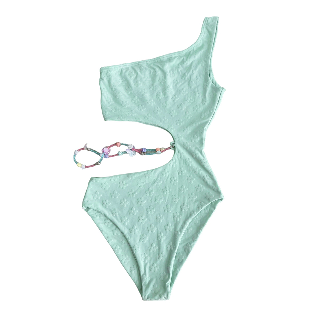 Đồ Bơi Nữ Một Mảnh Lệch Vai Freckles Studios Monokini Swimsuit Cut Out Eo Không Đệm Mút Flower One Piec