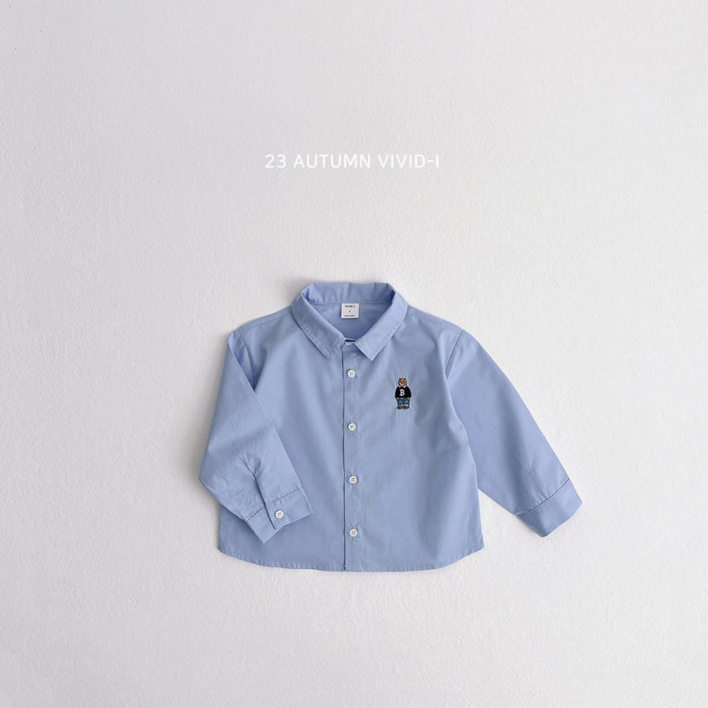Vivid I - Áo sơ mi tay dài Bear Shirt Hàn Quốc cho bé