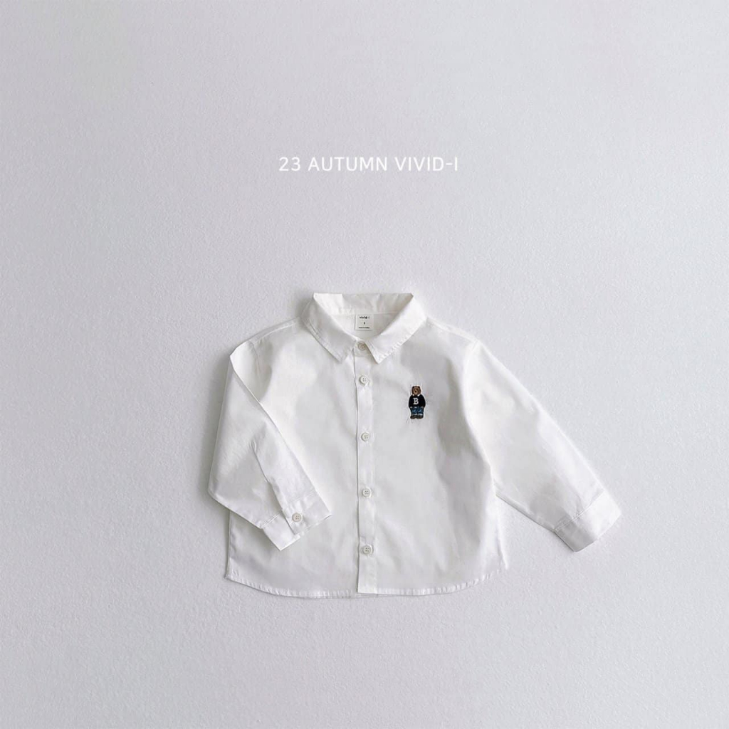 Vivid I - Áo sơ mi tay dài Bear Shirt Hàn Quốc cho bé