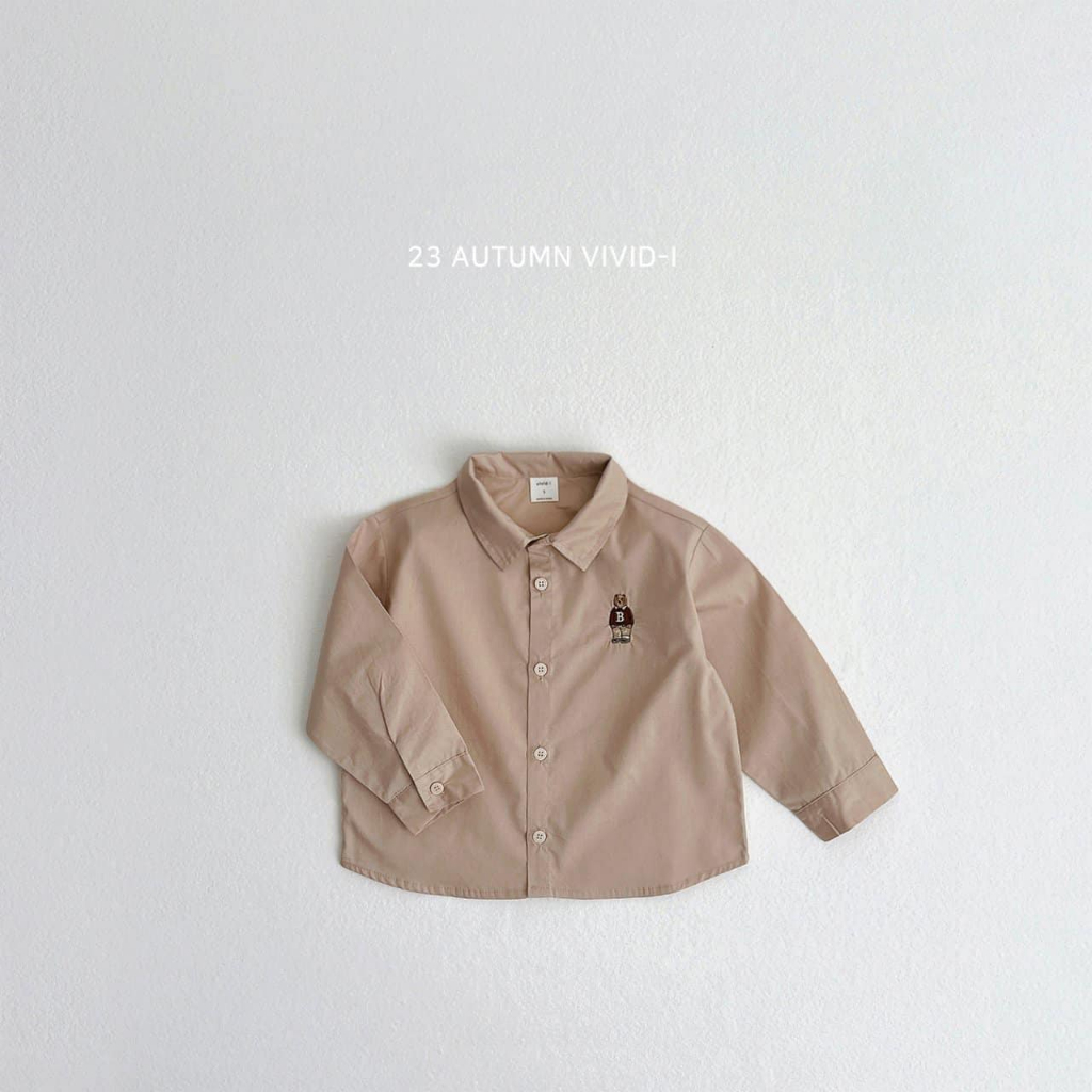 Vivid I - Áo sơ mi tay dài Bear Shirt Hàn Quốc cho bé