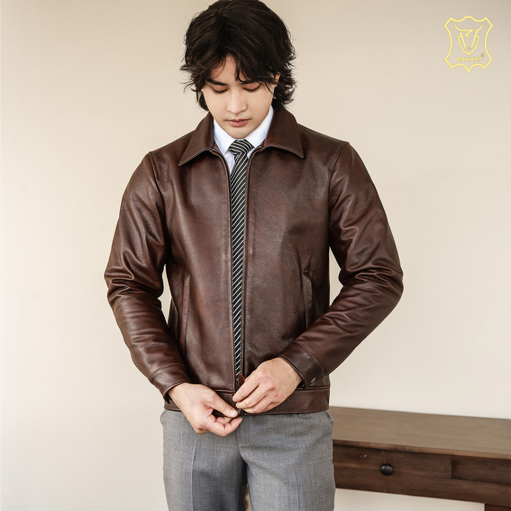 Áo Da Bò Nam Trung Niên Am22-18 Promax Davinet Chất Da Bò  Mềm Mại, Dẽo Dai, Sang Trọng, Đẳng Cấp, Bảo Hành 5 Năm