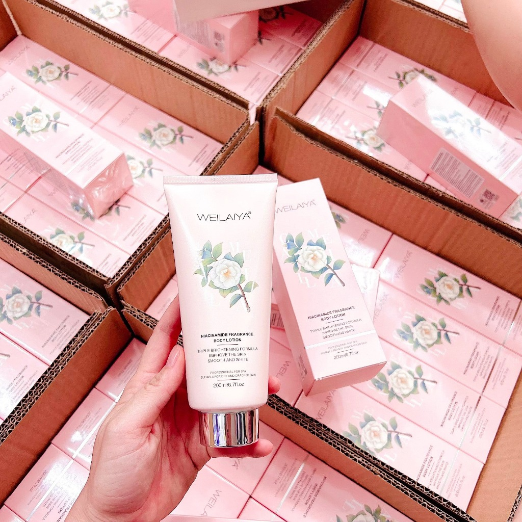 Serum dưỡng thể hoa trà Body Lotion Weilaiya cấp ẩm, làm sáng da ngăn ngừa mụn lưng thấm nhanh không bết rít 200ml-Kelly