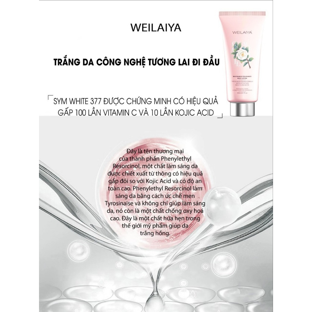 Serum dưỡng thể hoa trà Body Lotion Weilaiya cấp ẩm, làm sáng da ngăn ngừa mụn lưng thấm nhanh không bết rít 200ml-Kelly