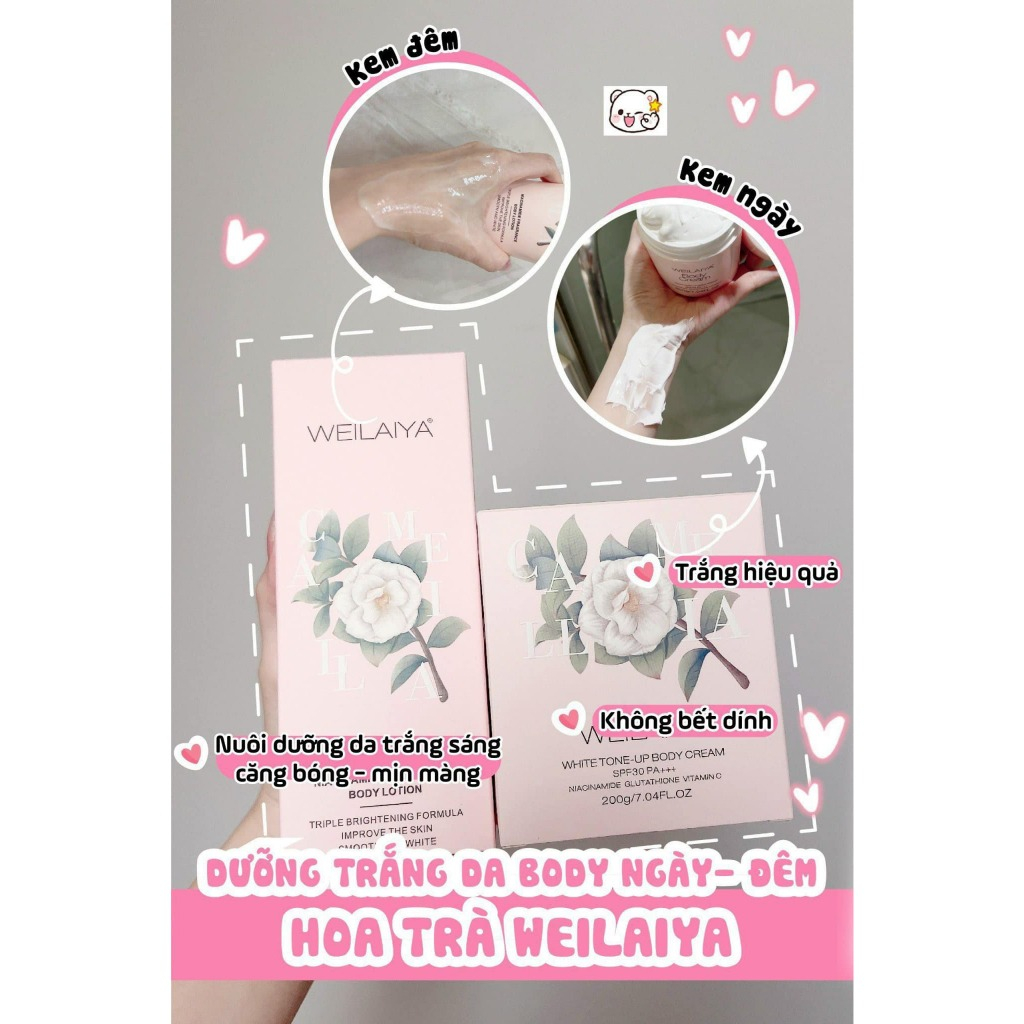 Serum dưỡng thể hoa trà Body Lotion Weilaiya cấp ẩm, làm sáng da ngăn ngừa mụn lưng thấm nhanh không bết rít 200ml-Kelly