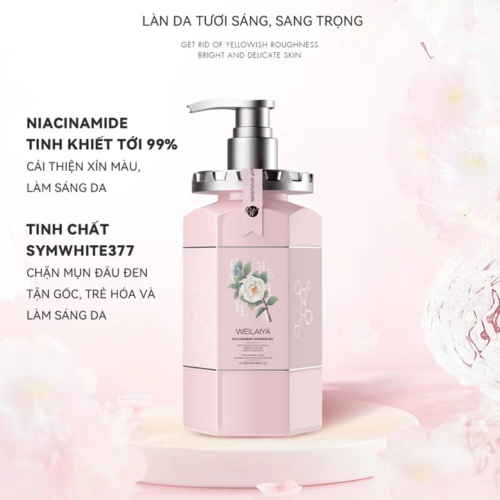 Sữa tắm Weilaiya hoa trà 450ml, sữa tắm trắng da cấp ẩm giúp da căng mướt và mịn màng, hương nước hoa - Kelly Cosmetics