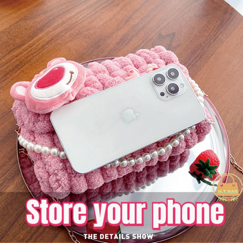 Túi đeo chéo túi handmade tự đan Thủ Công bear dâu Dễ Thương tự làm thủ công Quà cho bạn gái