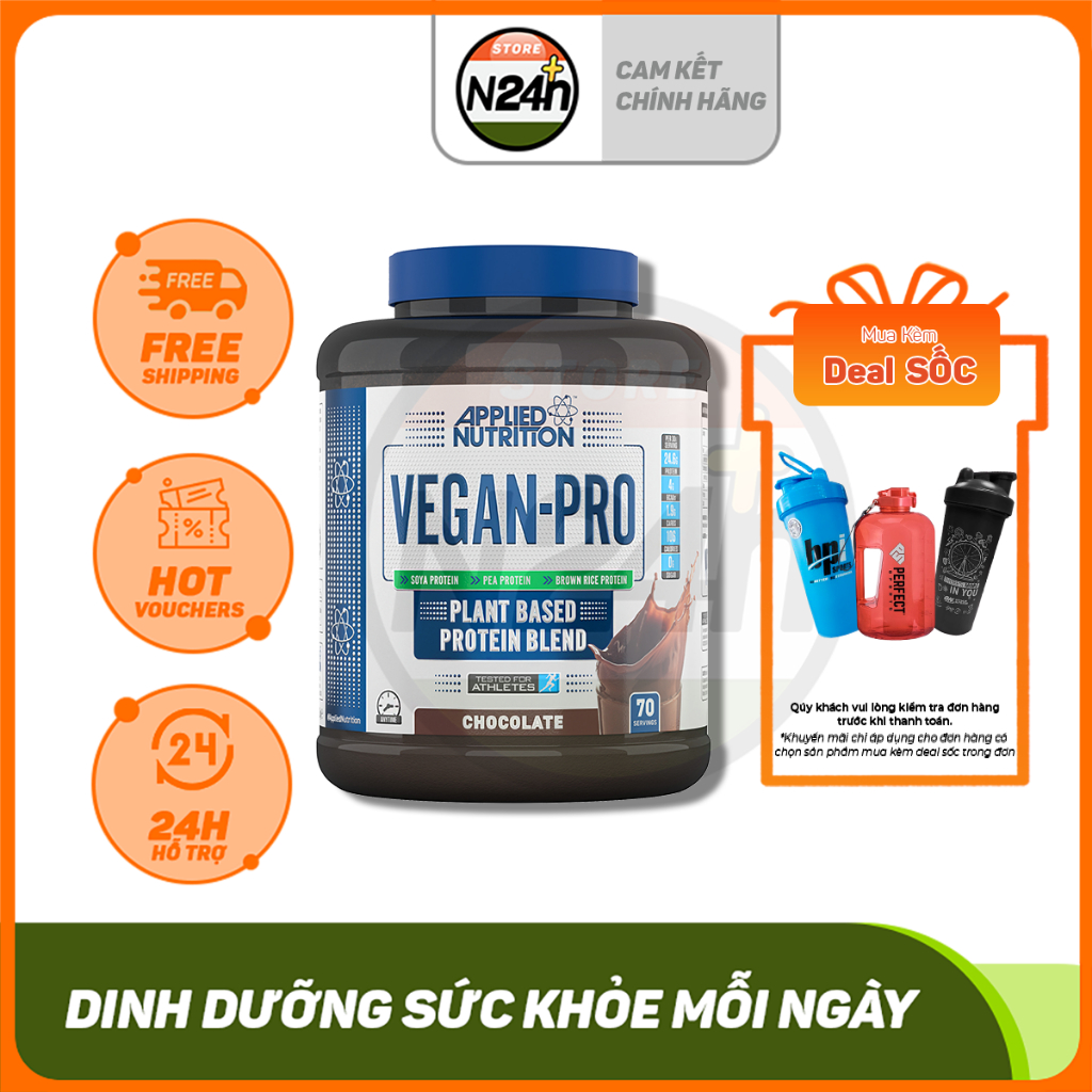 Sữa Đạm Thực Vật Applied Nutrition Vegan Pro Bổ Sung Protein Whey Từ Thực Vật Không Làm Nổi Mụn - 2.1KG - UK