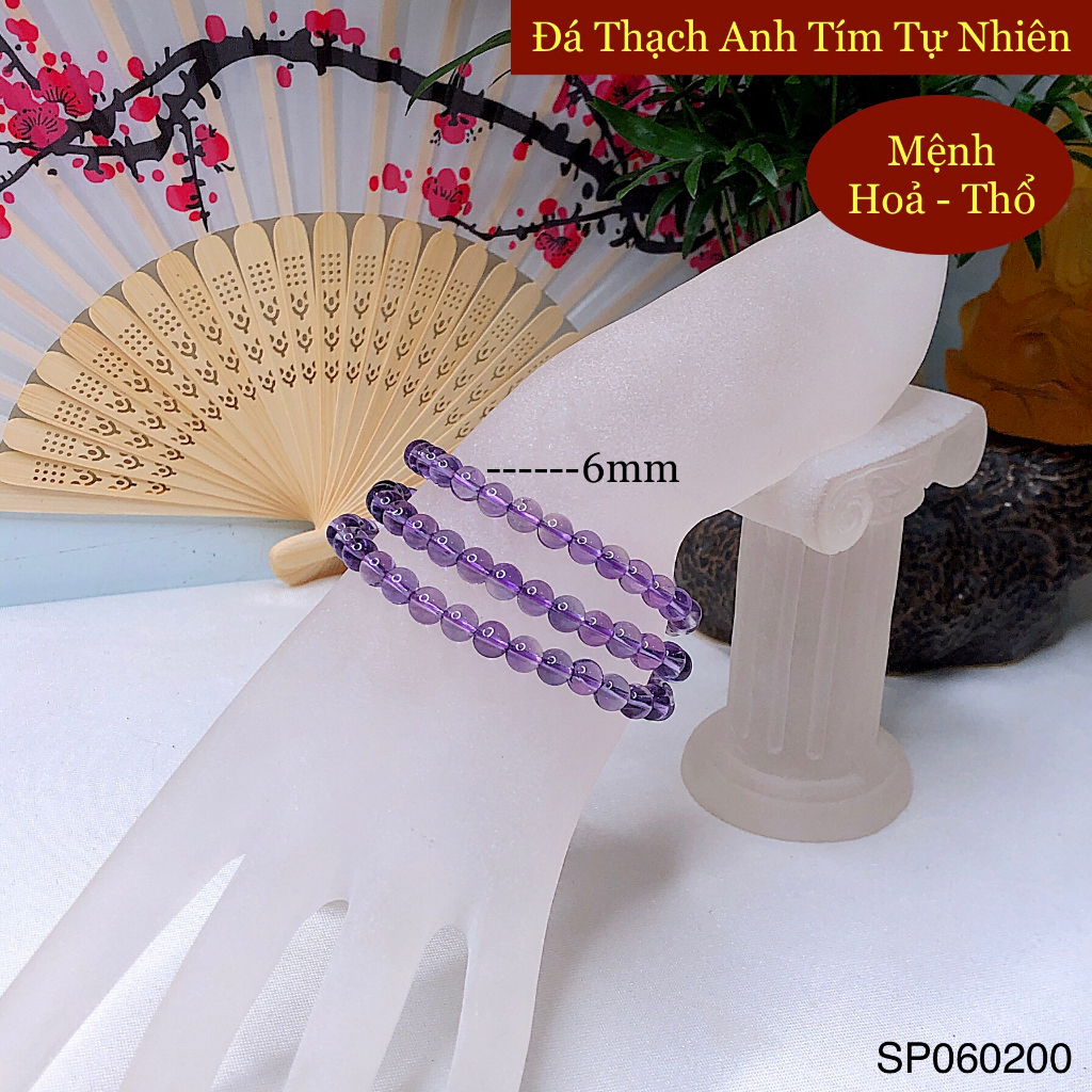 Vòng tay quấn 3 đá thạch anh tím size 6ly, hợp mệnh hỏa + thổ