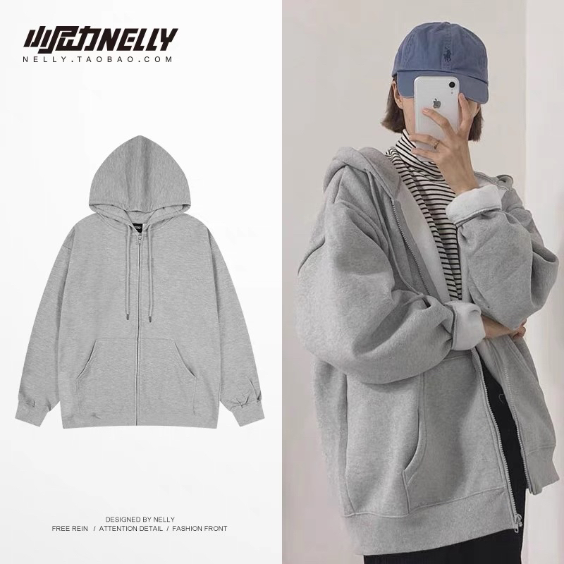 Áo khoác hoodie zip Nelly chất nỉ lót nhung mỏng thích hợp mặc thu đông