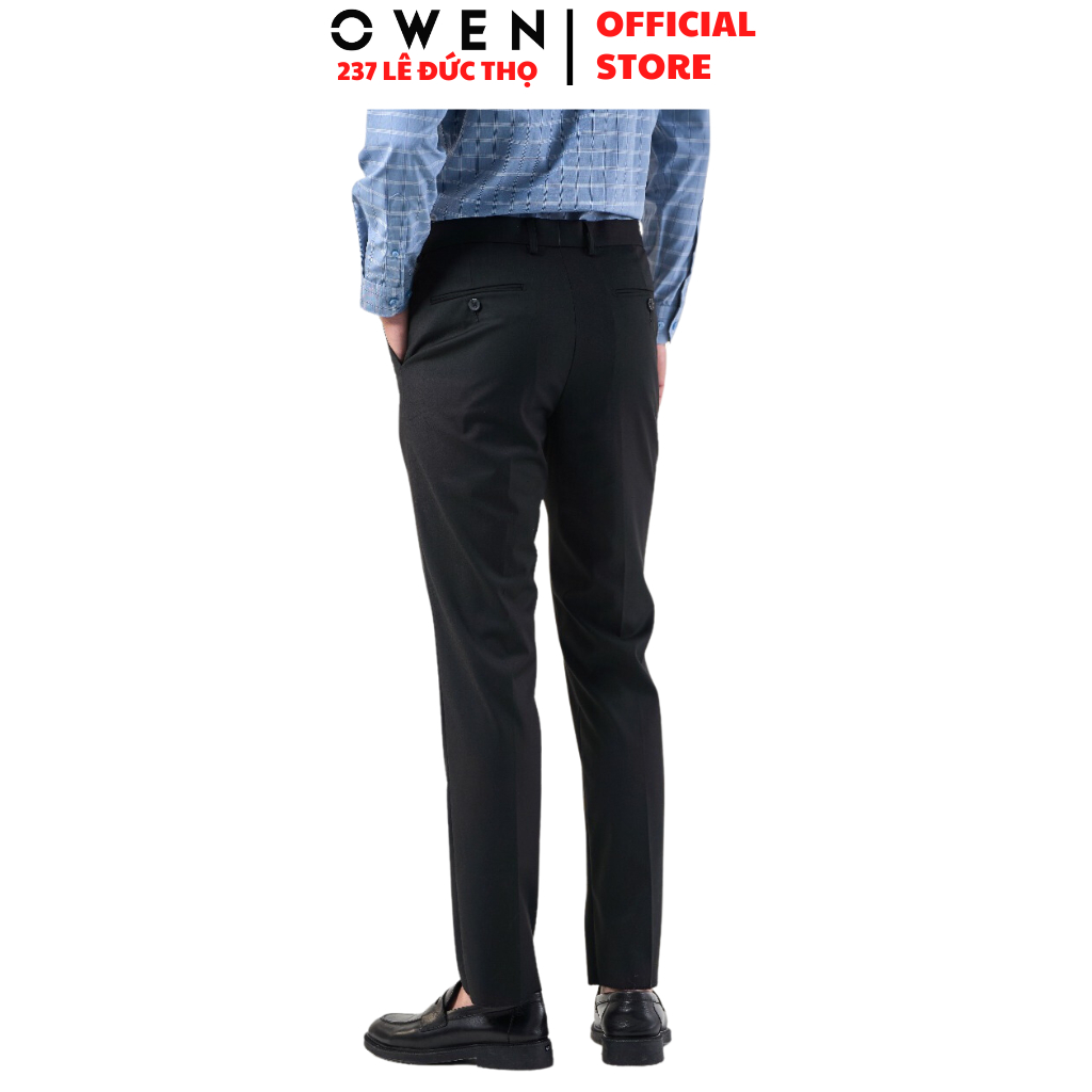 Quần âu nam Owen QST231501 đồ tây công sở chất liệu polyester cao cấp màu đen trơn form slim fit ống ôm cạp tăng đơ