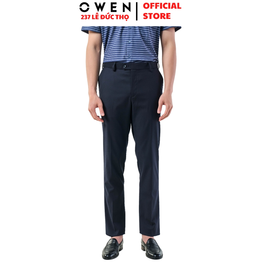 Quần âu nam Owen QST231505 đồ tây công sở chất liệu polyester cao cấp màu navy trơn form slim fit ống ôm cạp tăng đơ