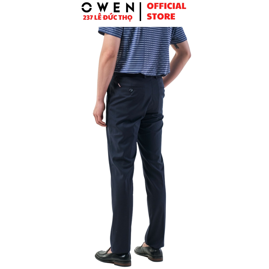 Quần âu nam Owen QST231505 đồ tây công sở chất liệu polyester cao cấp màu navy trơn form slim fit ống ôm cạp tăng đơ