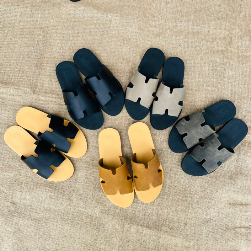 Dép Da Nam Cao Cấp Atshoes Dép chữ H Cao Cấp Da Bò Đế Caosu  Chống Nước HAT51