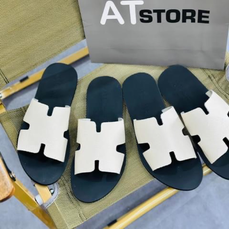 Dép Da Nam Cao Cấp Atshoes Dép chữ H Cao Cấp Da Bò Đế Caosu  Chống Nước HAT51