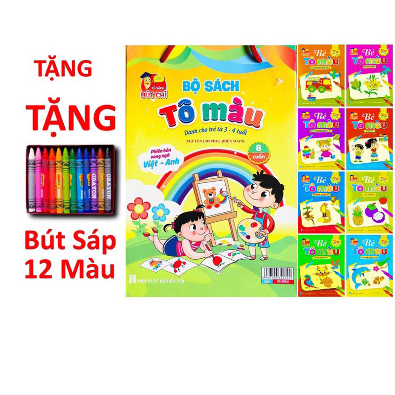 Sách - Bộ 8 Cuốn Tô Màu Cho Bé Từ 3 - 4 Tuổi (Song Ngữ Anh Việt).