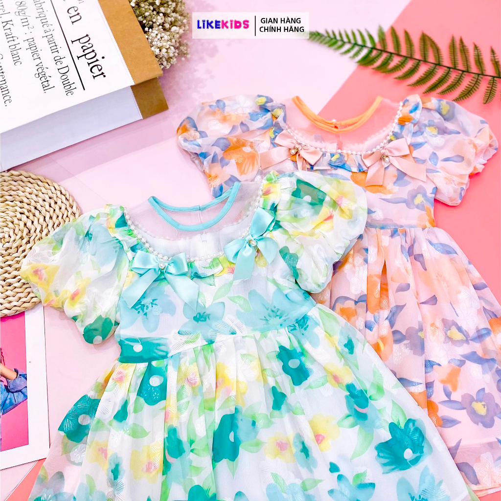 Váy bé gái họa tiết bông ép F80 - LikeKids