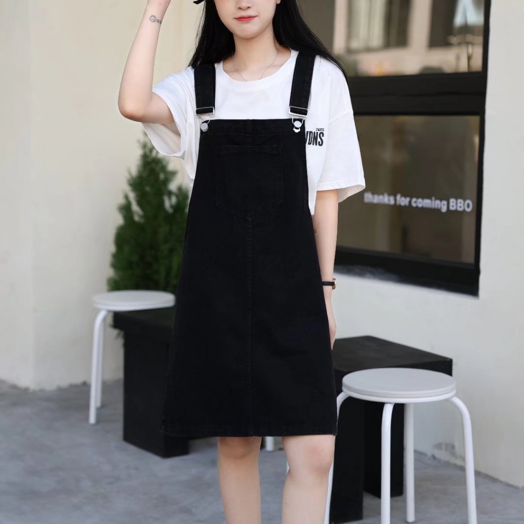 Váy yếm jean nữ vải bò ngắn MIAA chất jean dày dặn , đầm yếm demin hai dây có túi phong cách ulzzang Hàn Quốc
