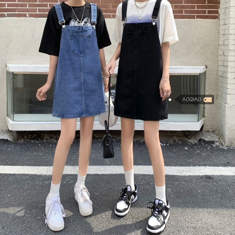 Váy yếm jean nữ vải bò ngắn MIAA chất jean dày dặn , đầm yếm demin hai dây có túi phong cách ulzzang Hàn Quốc