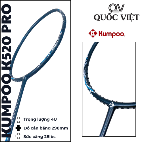 Vợt cầu lông Kumpoo Power Control K520 Pro chính hãng Quốc Việt Badminton tặng kèm bao vợt và quấn cán