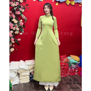 Bộ áo dài, áo dài truyền thống vải lụa trơn cổ 3 phân cao cấp hàng may sẵn