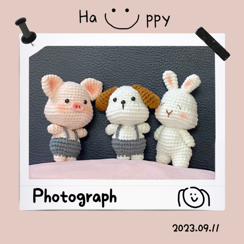 Móc khoá chó/cún con tai cụp mặc yếm nhồi bông bằng len dùng trang trí siêu dễ thương b