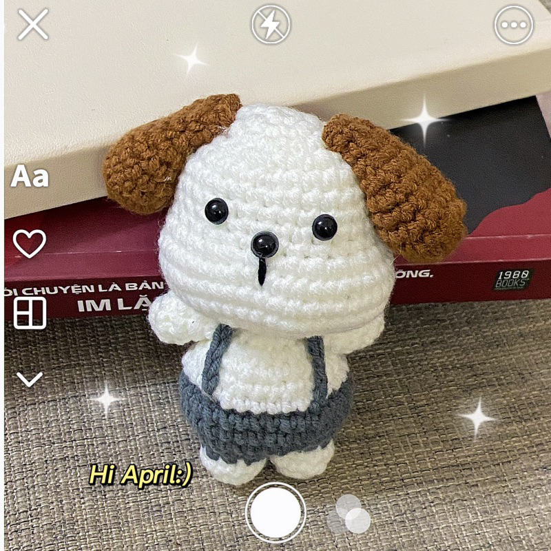Móc khoá chó/cún con tai cụp mặc yếm nhồi bông bằng len dùng trang trí siêu dễ thương b