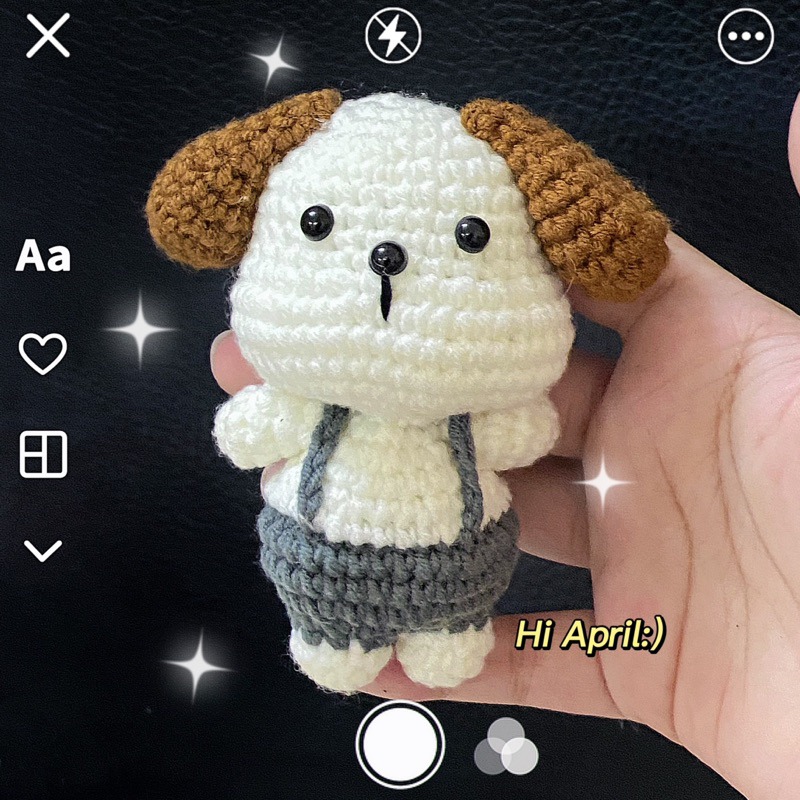 Móc khoá chó/cún con tai cụp mặc yếm nhồi bông bằng len dùng trang trí siêu dễ thương b