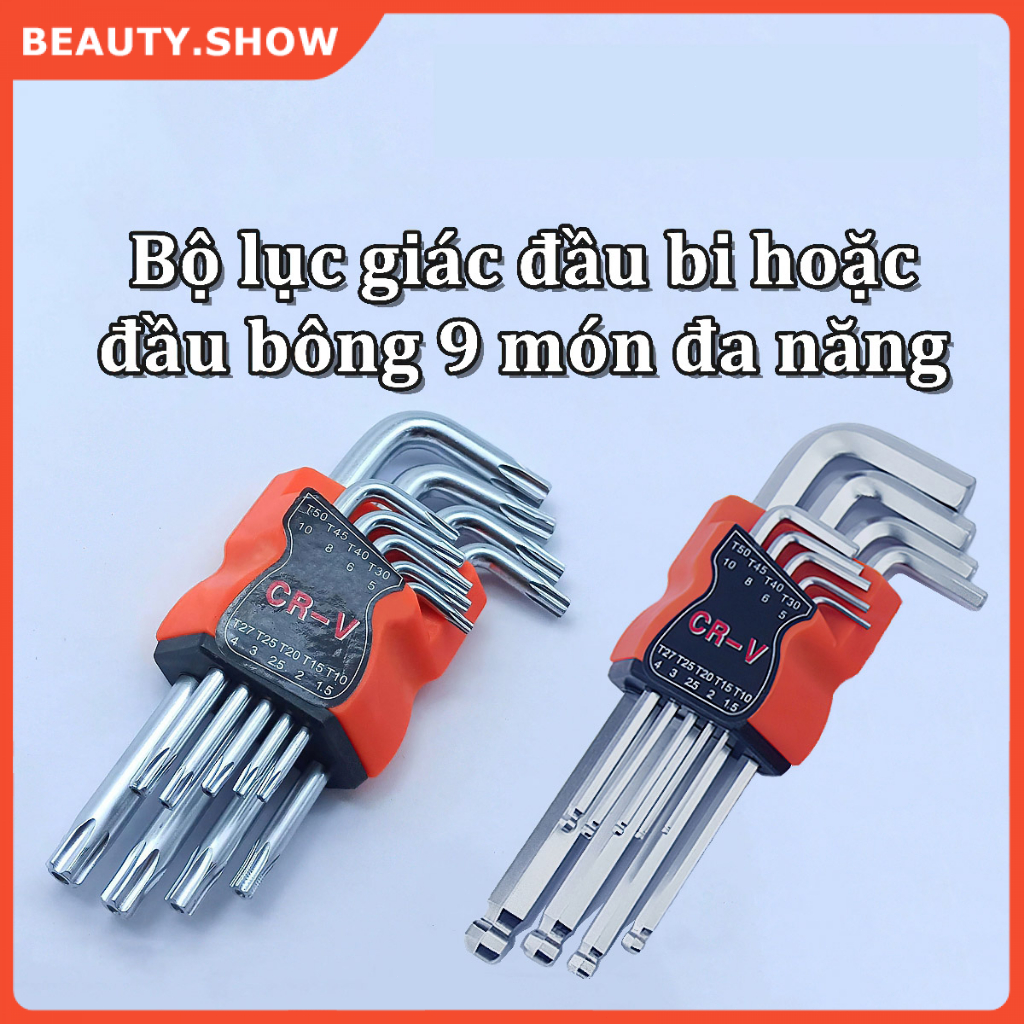 Bộ lục giác đa năng hoa thị 9 chi tiết - Lục giác đầu bông - Vặn thoải mái siêu cứng - Thép cadivar chịu