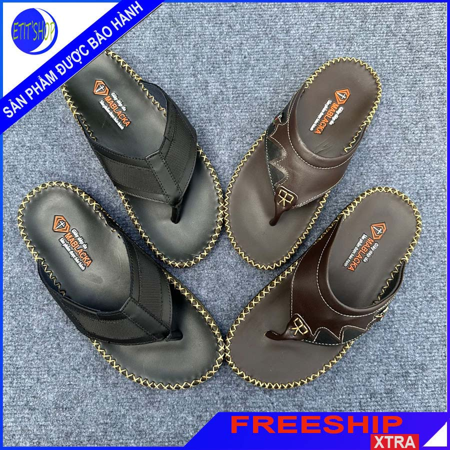Dép kẹp nam xỏ ngón đẹp da bò MABLACKA đế cao 2,5cm HY203