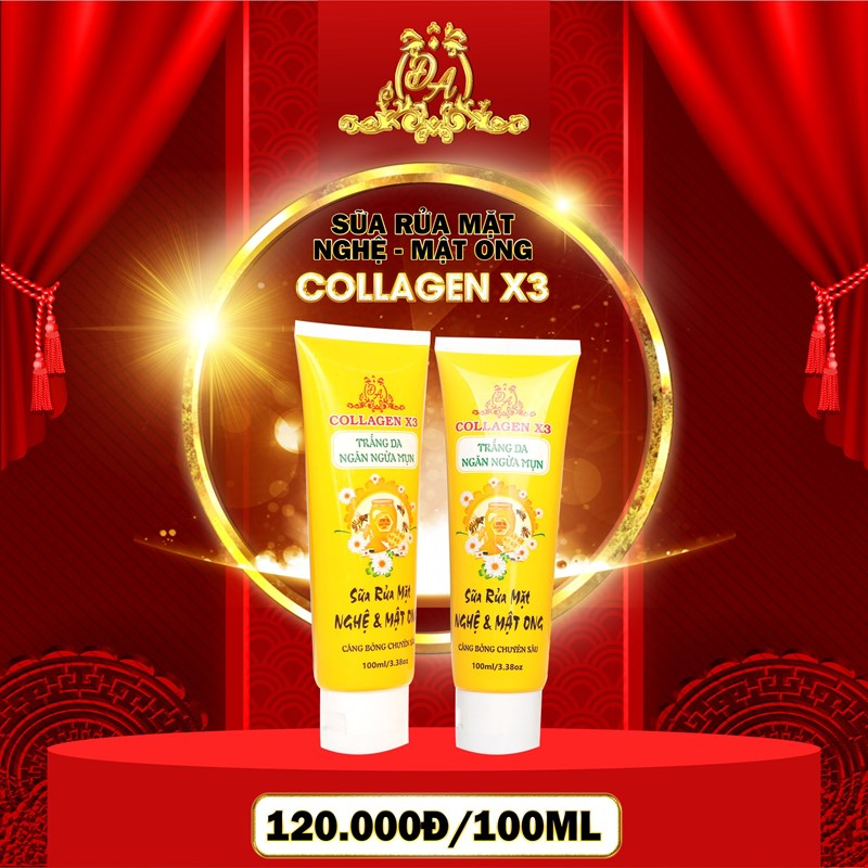 Sữa Rửa Mặt Collagen X3 Mỹ Phẩm Đông Anh Chính Hãng Chiết Xuất Nghệ Mật Ong Ngừa Mụn - Se Khít Lỗ Chân Lông - Sạch Da | BigBuy360 - bigbuy360.vn