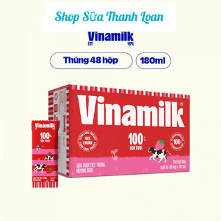 [HSD T1-2025] Thùng 48 Hộp Sữa Tươi Tiệt Trùng Vinamilk 100% Hương Dâu 180ml.
