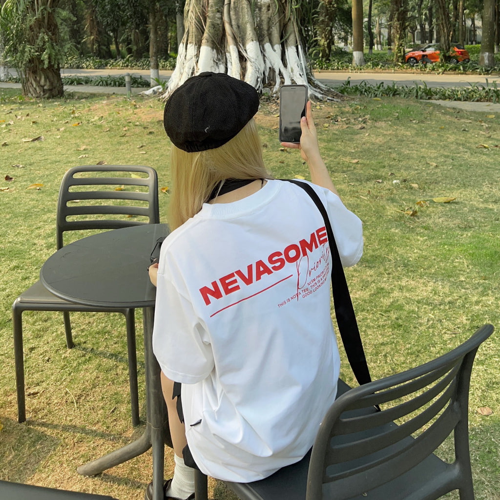 Áo thun tay lỡ NEVASOME Priority, Áo phông Unisex nam nữ Cotton 2 chiều oversize form rộng PLEASURE BRAND