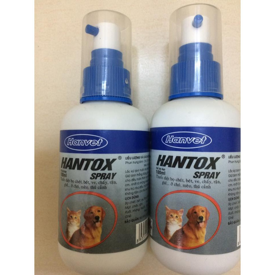 HANTOX SPRAY XỊT BỌ CHÉT, BÉT, VE, CHẤY, RẬN, GHẺ TRÊN CHÓ MÈO CHAI 100ML